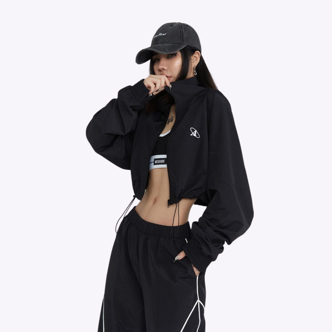 Image of Cropped Zipped Windbreaker Jacket